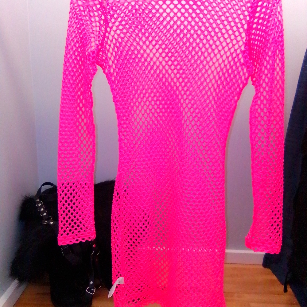 Vibrant Pink Mesh Mini Dress